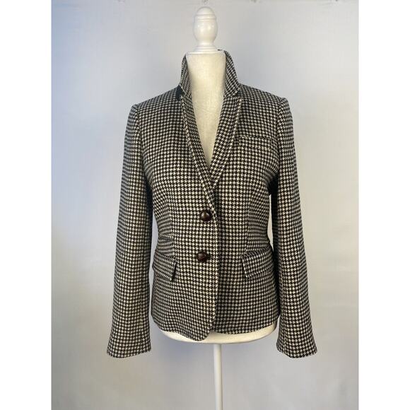J. crew Women Schoolboy houndstooth Wool Black blazer jacket, Elbow Patch Sz 10 - Picture 2 of 16